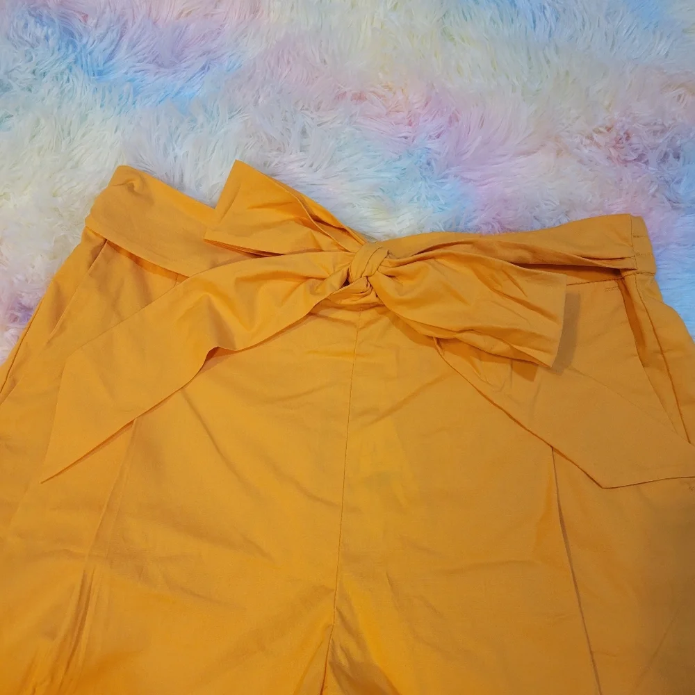 High-Waist Tie-Belt Women’s Shorts in Mustard Yellow - Picture 2 of 8
